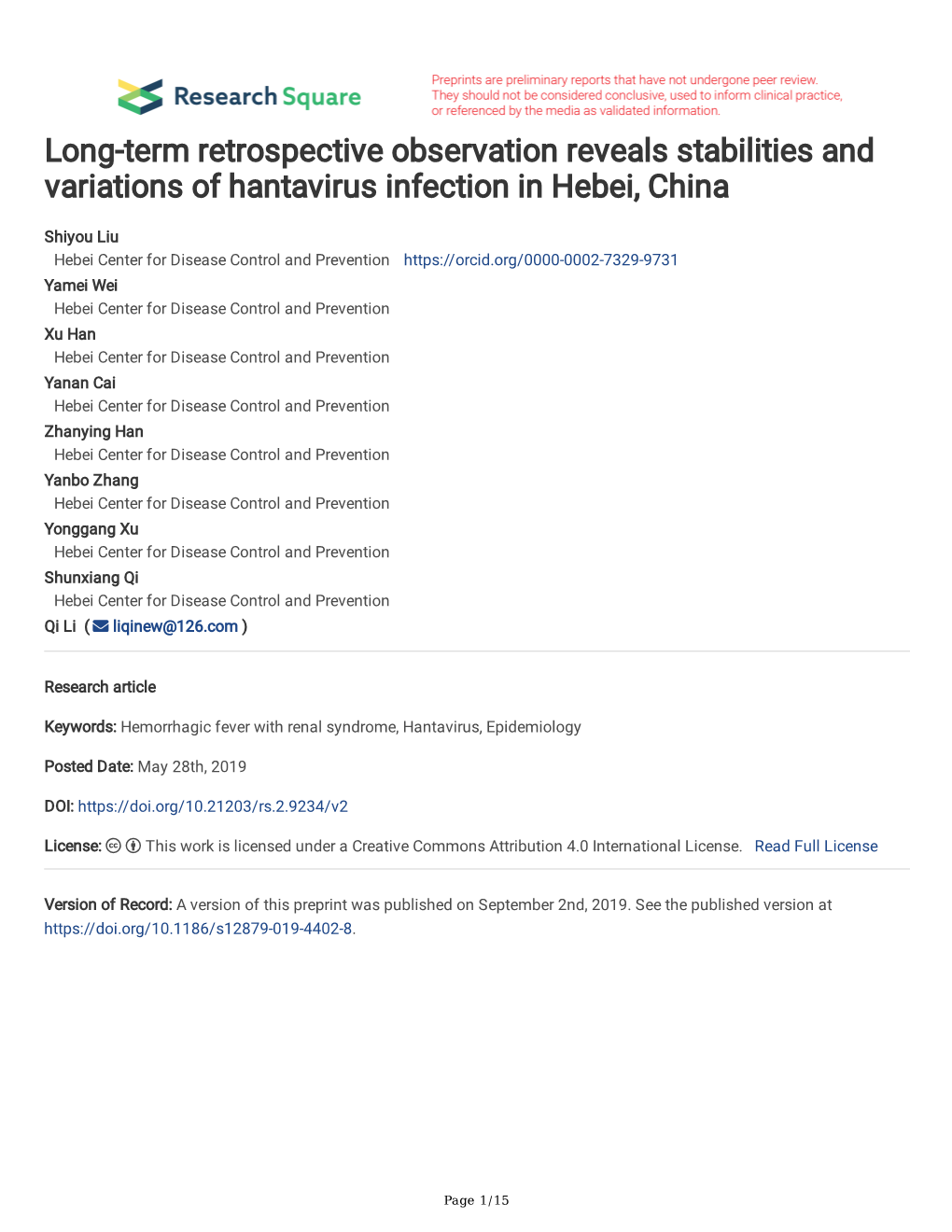 Long-Term Retrospective Observation Reveals Stabilities and Variations of Hantavirus Infection in Hebei, China