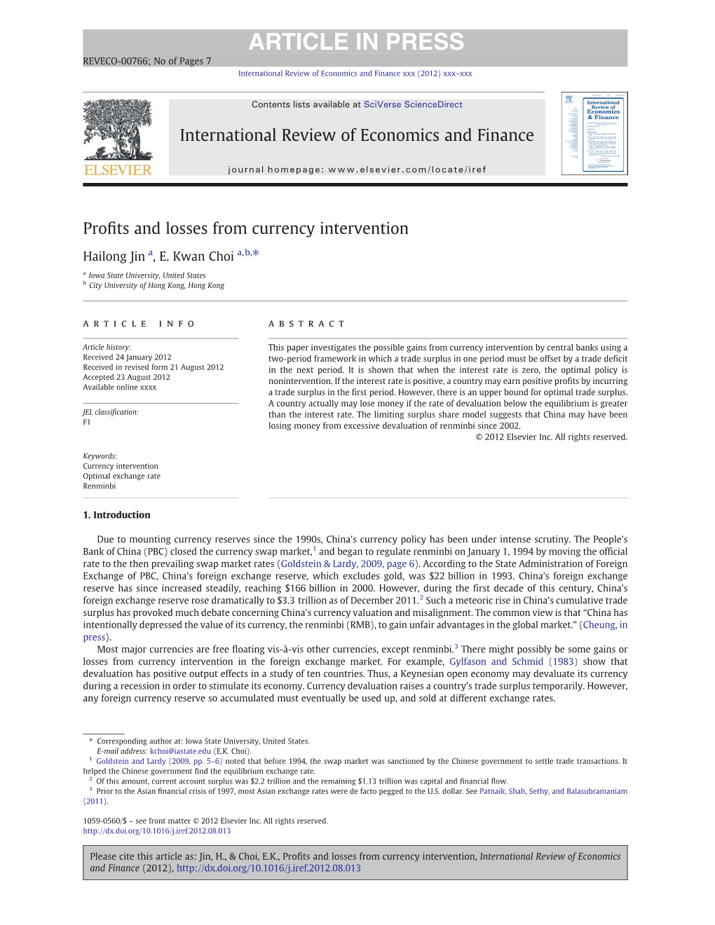 Profits and Losses from Currency Intervention International Review Of