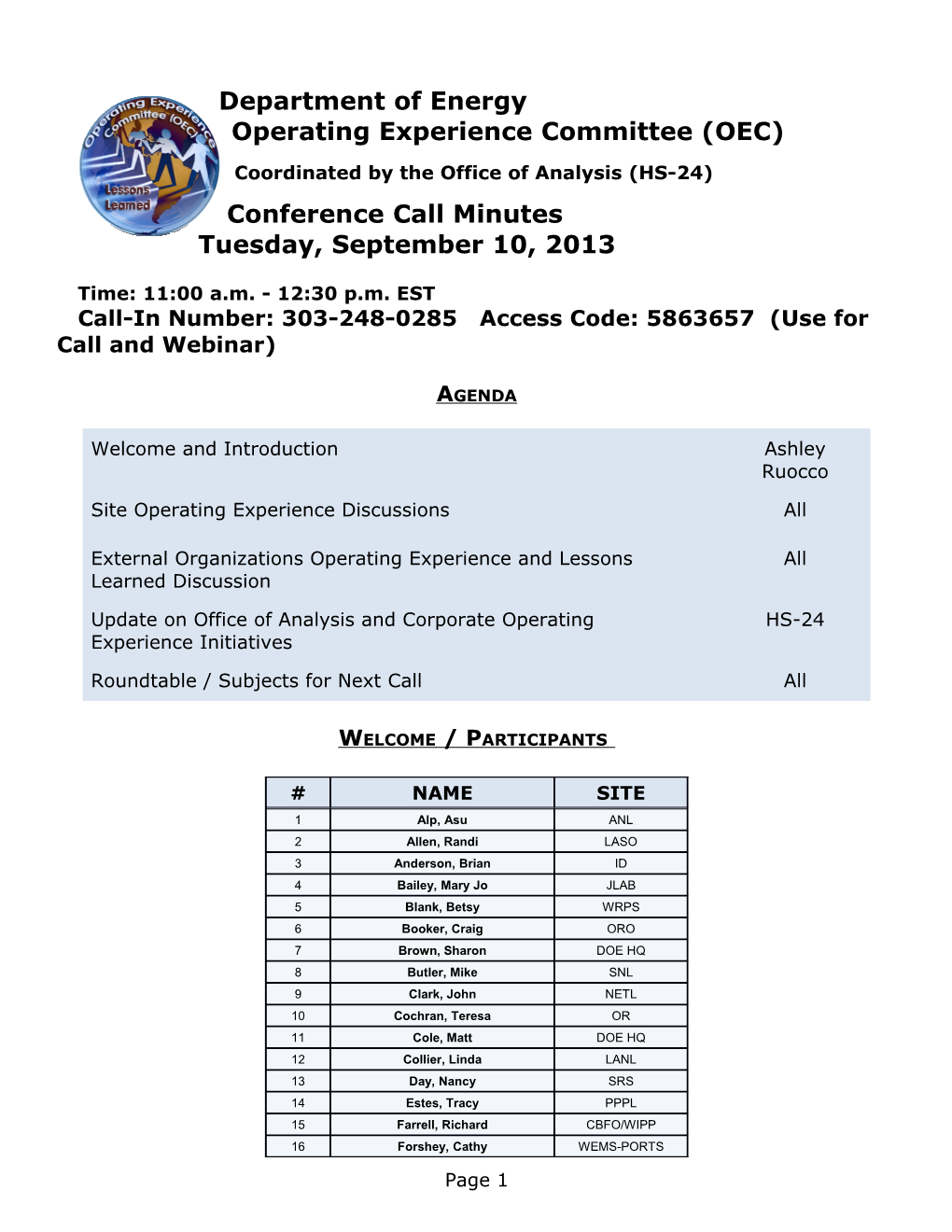 OEC Monthly Call