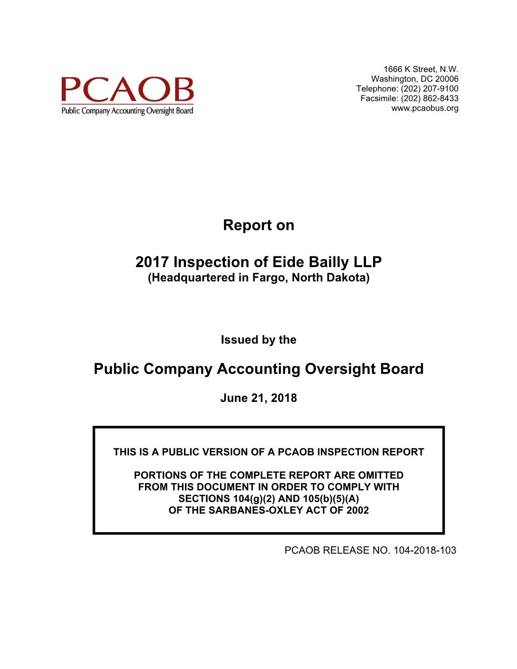 Report on 2017 Inspection of Eide Bailly LLP Public Company