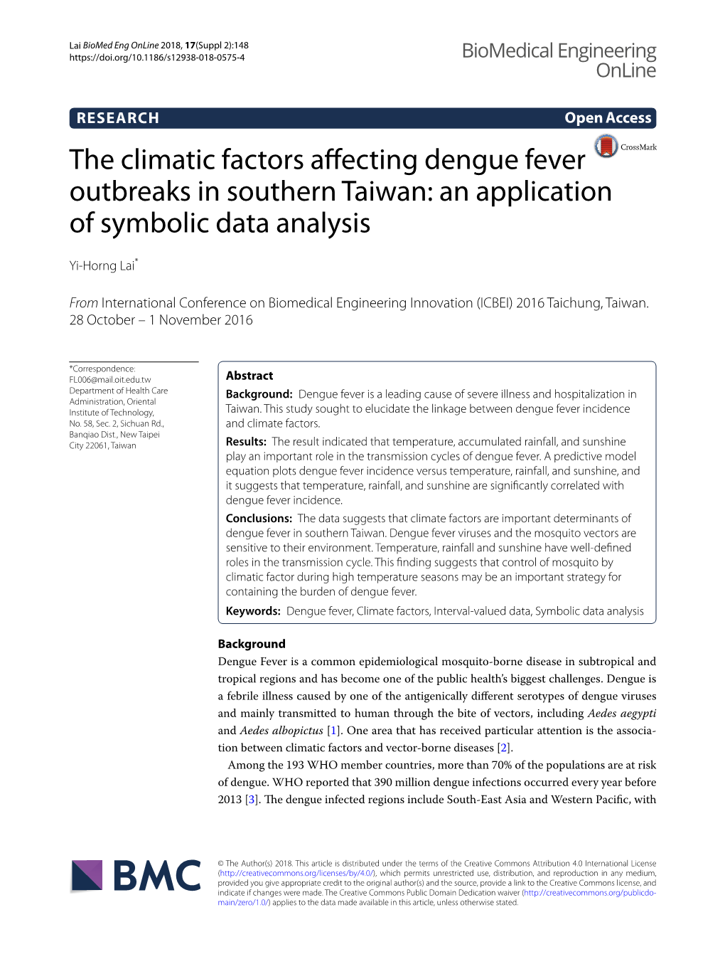 The Climatic Factors Affecting Dengue Fever Outbreaks in Southern Taiwan