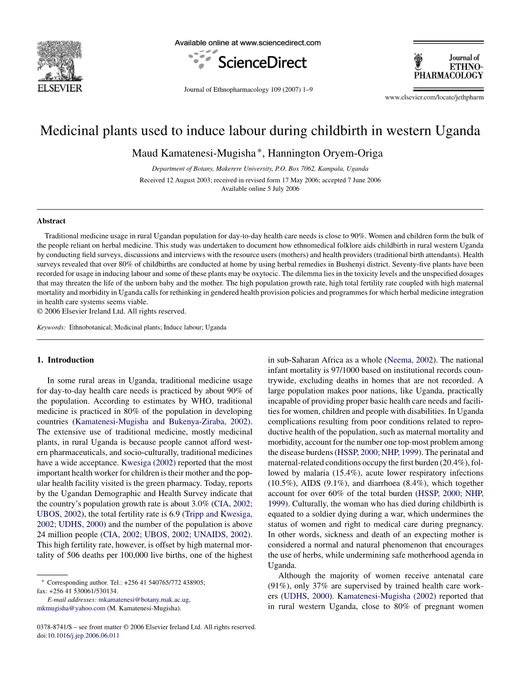 Medicinal Plants Used to Induce Labour During Childbirth in Western