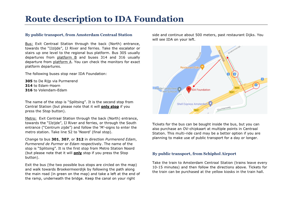 Route Description to IDA Foundation