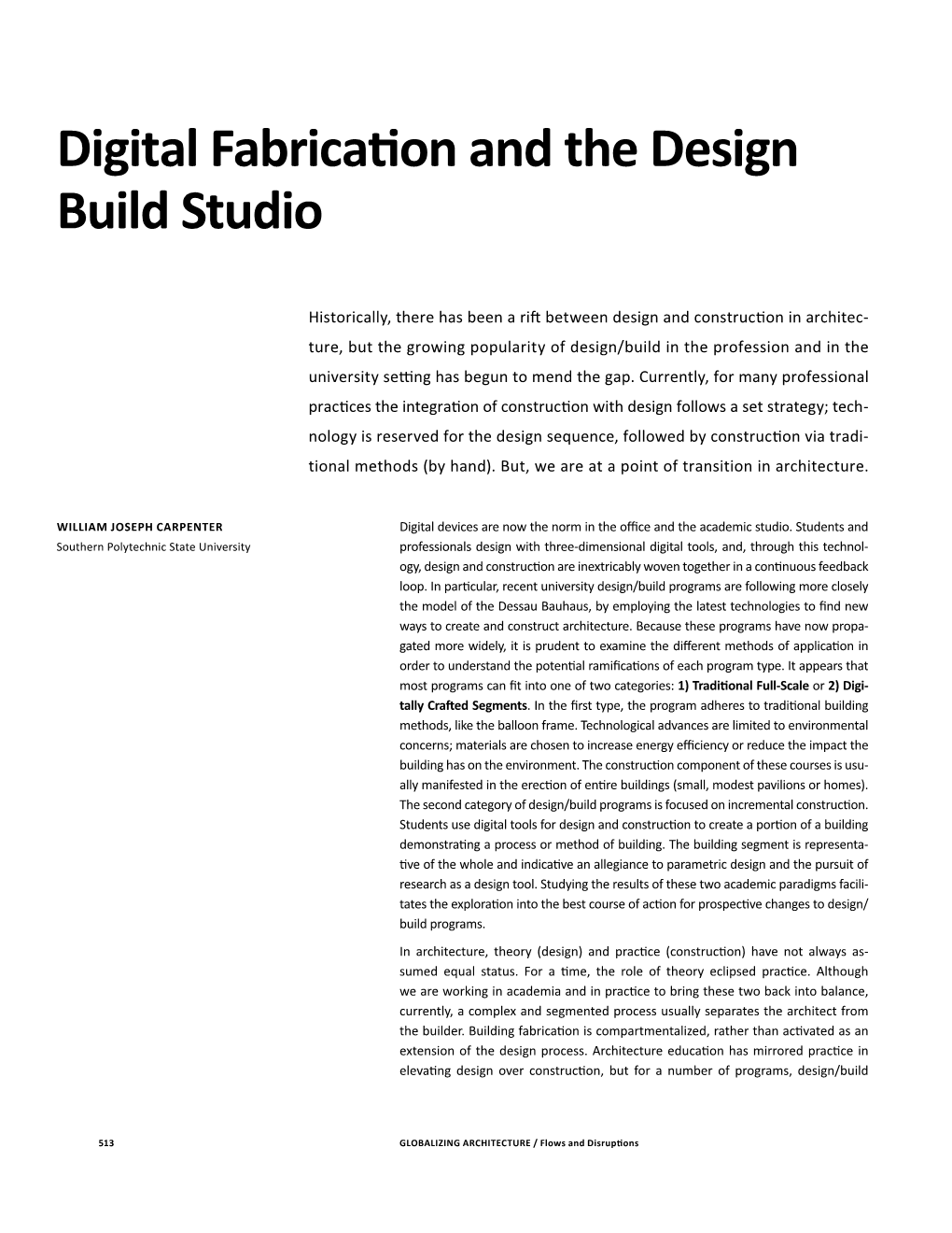 Digital Fabrication and the Design Build Studio