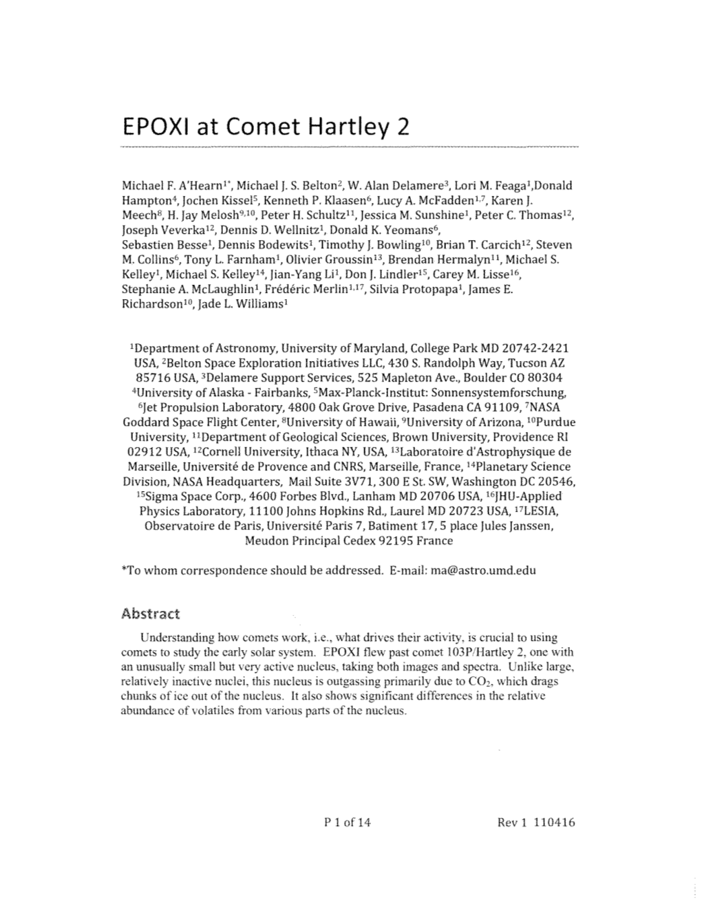 EPOXI at Comet Hartley 2