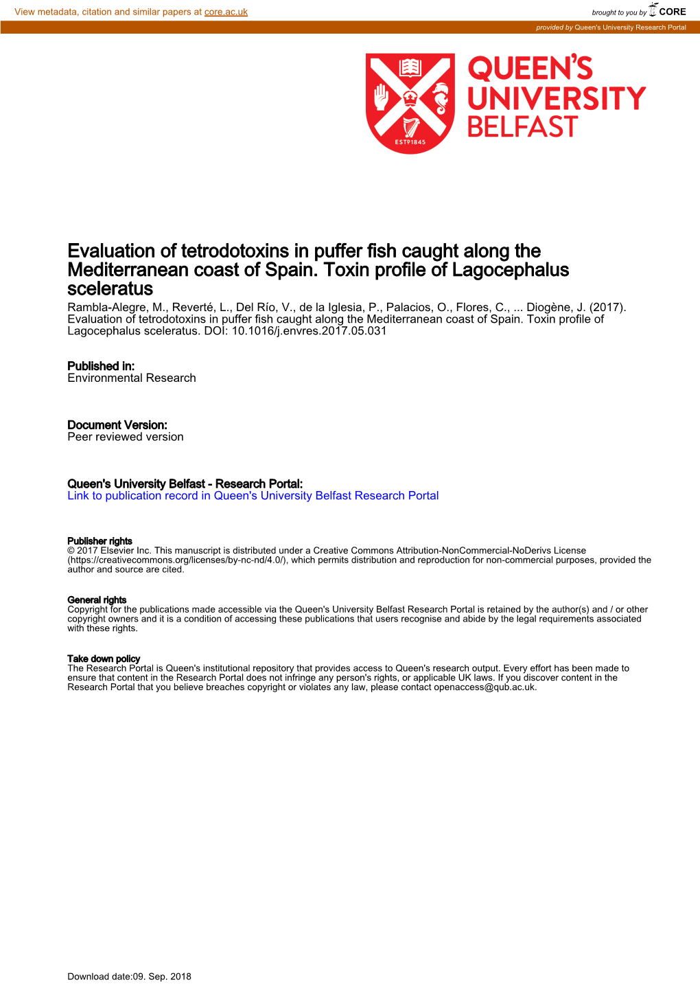 Evaluation of Tetrodotoxins in Puffer Fish Caught Along the Mediterranean Coast of Spain