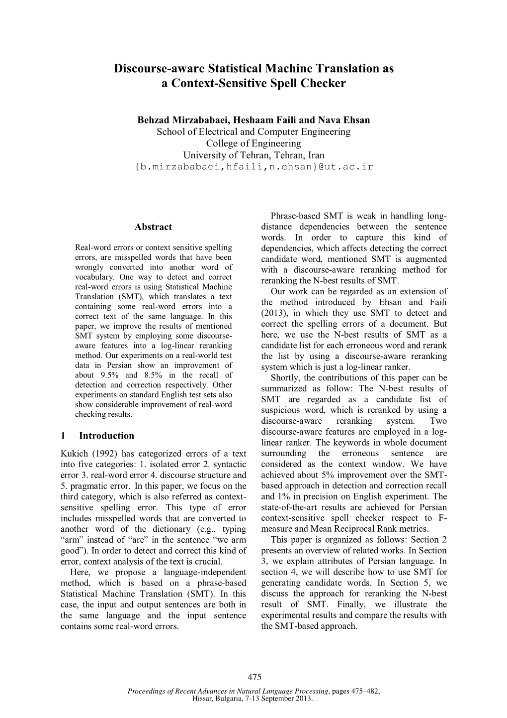 Discourse-Aware Statistical Machine Translation As a Context-Sensitive Spell Checker