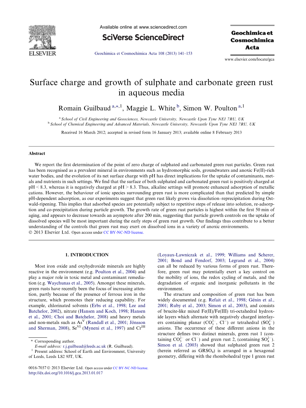 Surface Charge and Growth of Sulphate and Carbonate Green Rust in Aqueous Media