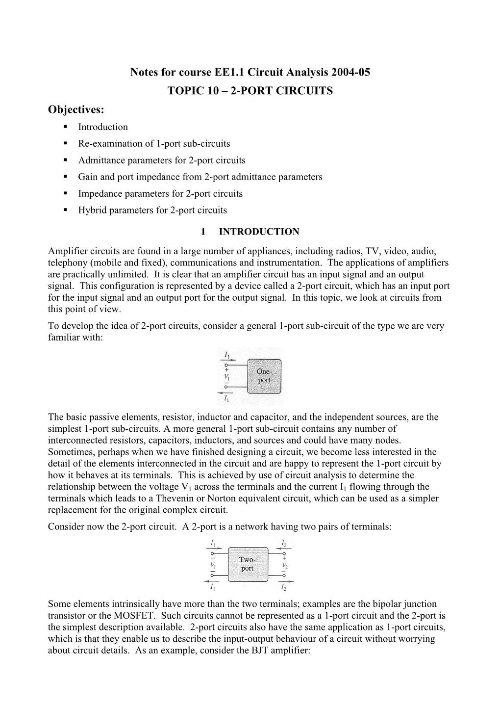 2-PORT CIRCUITS Objectives