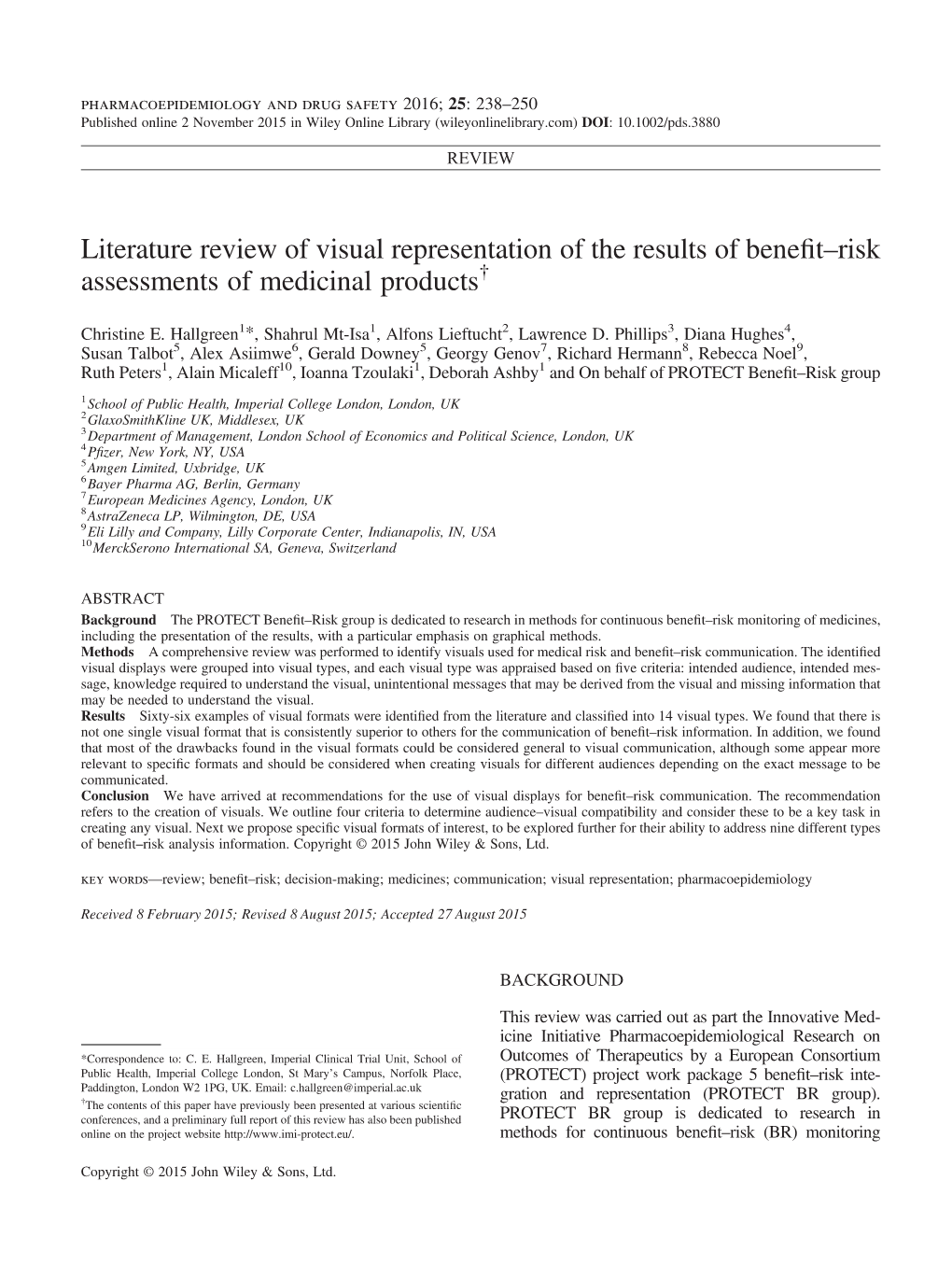 Literature Review of Visual Representation of the Results of Beneﬁt–Risk Assessments of Medicinal Products†