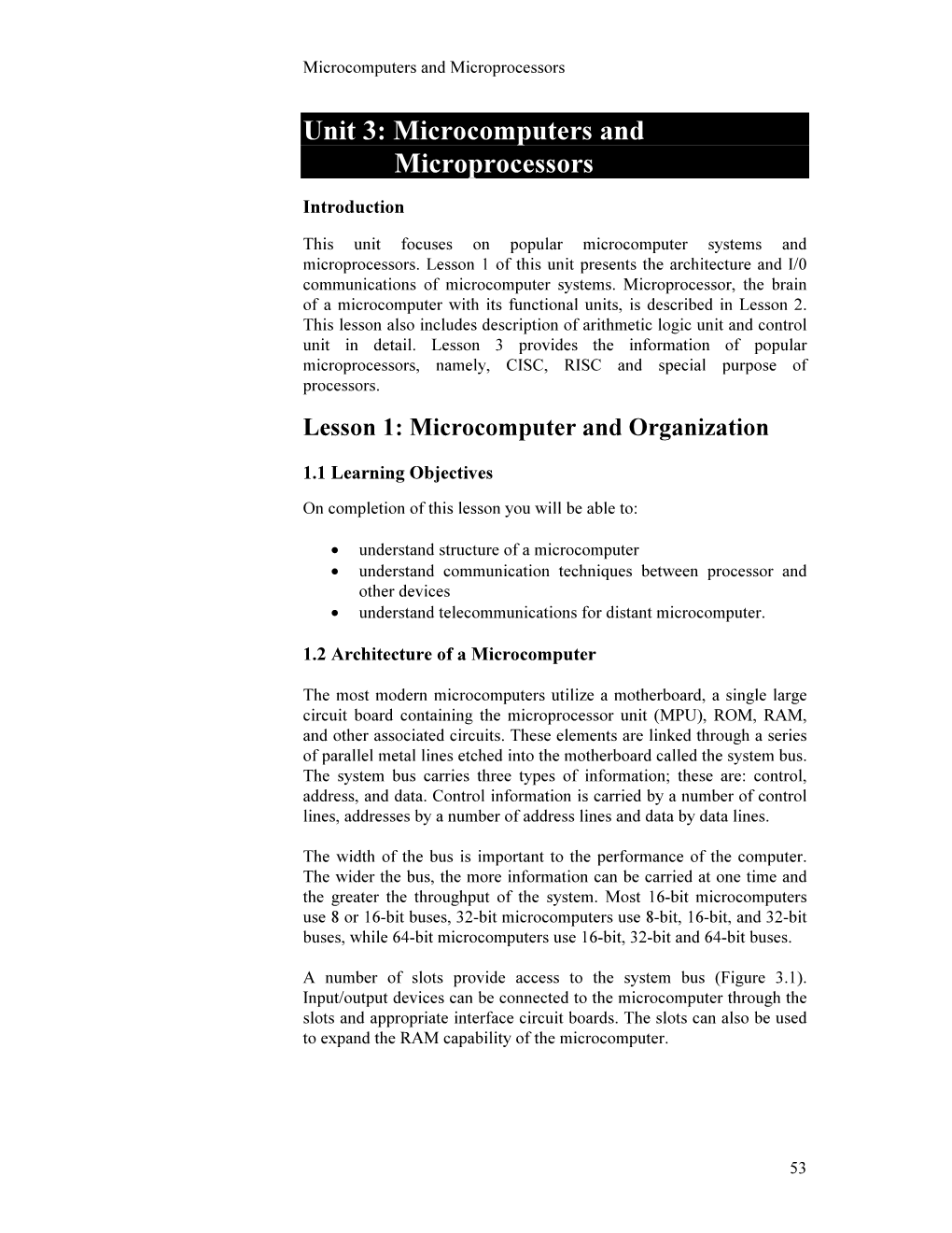 Unit 3: Microcomputers and Microprocessors