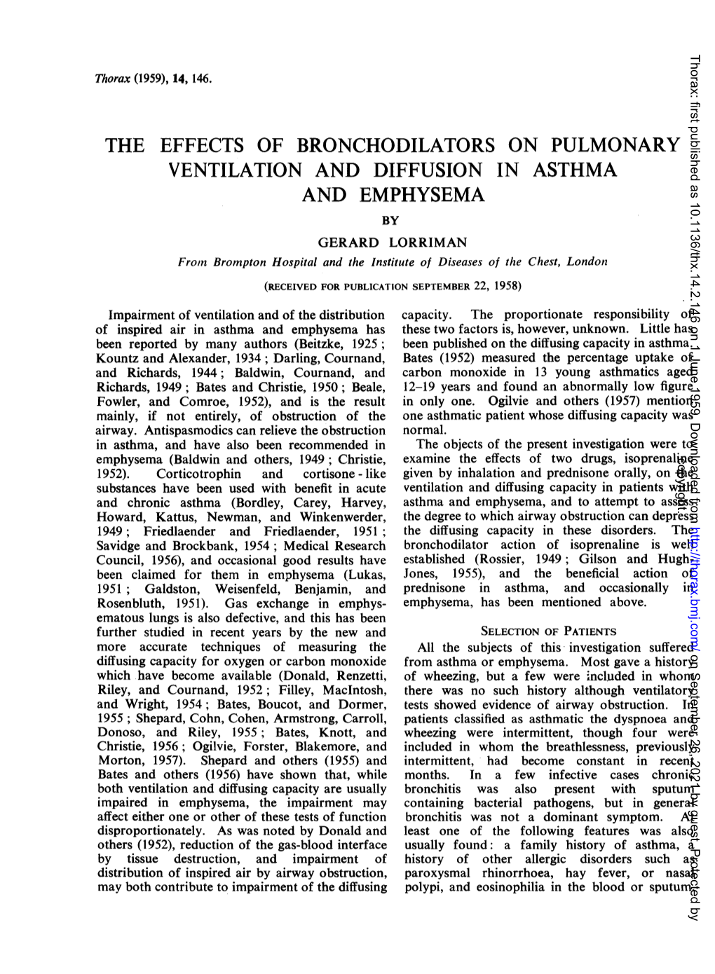 The Effects of Bronchodilators on Pulmonary Ventilation and Diffusion in Asthma and Emphysema