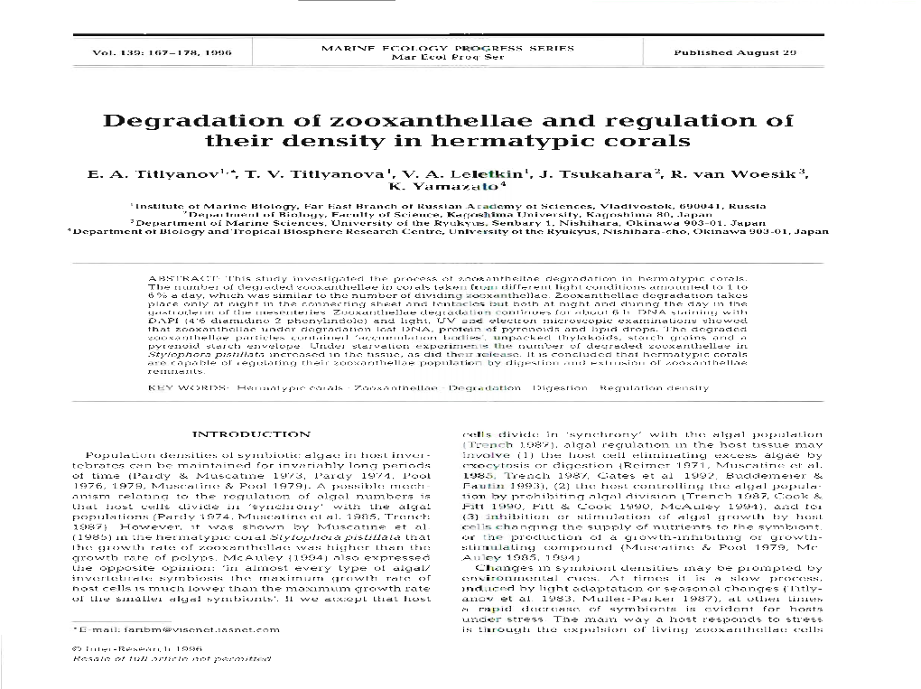 Degradation of Zooxanthellae and Regulation of Their Density in Hermatypic Corals