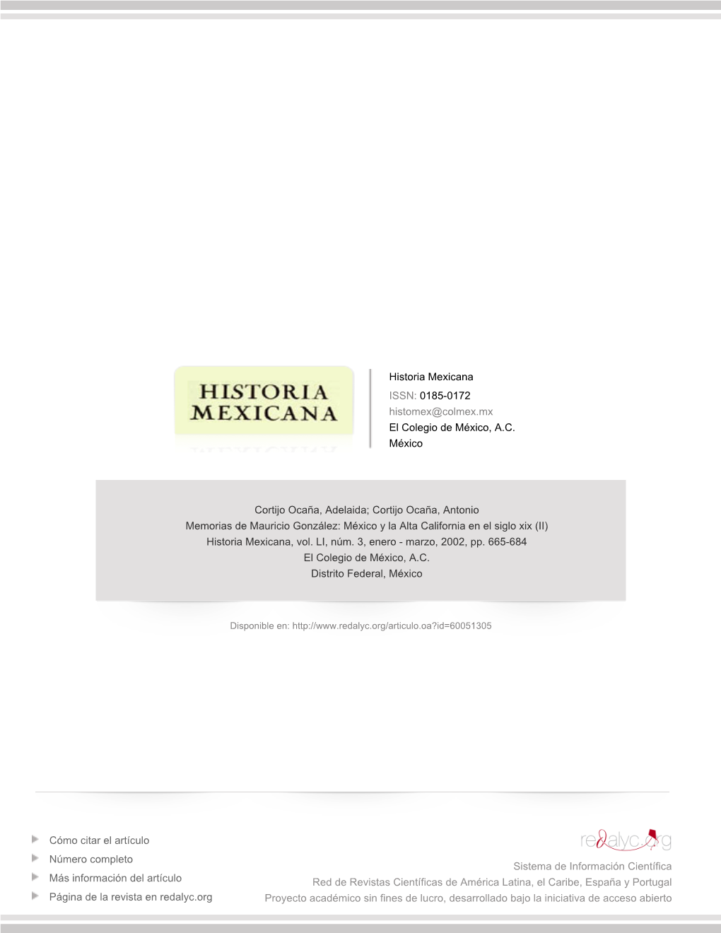 México Y La Alta California En El Siglo Xix (II) Historia Mexicana, Vol