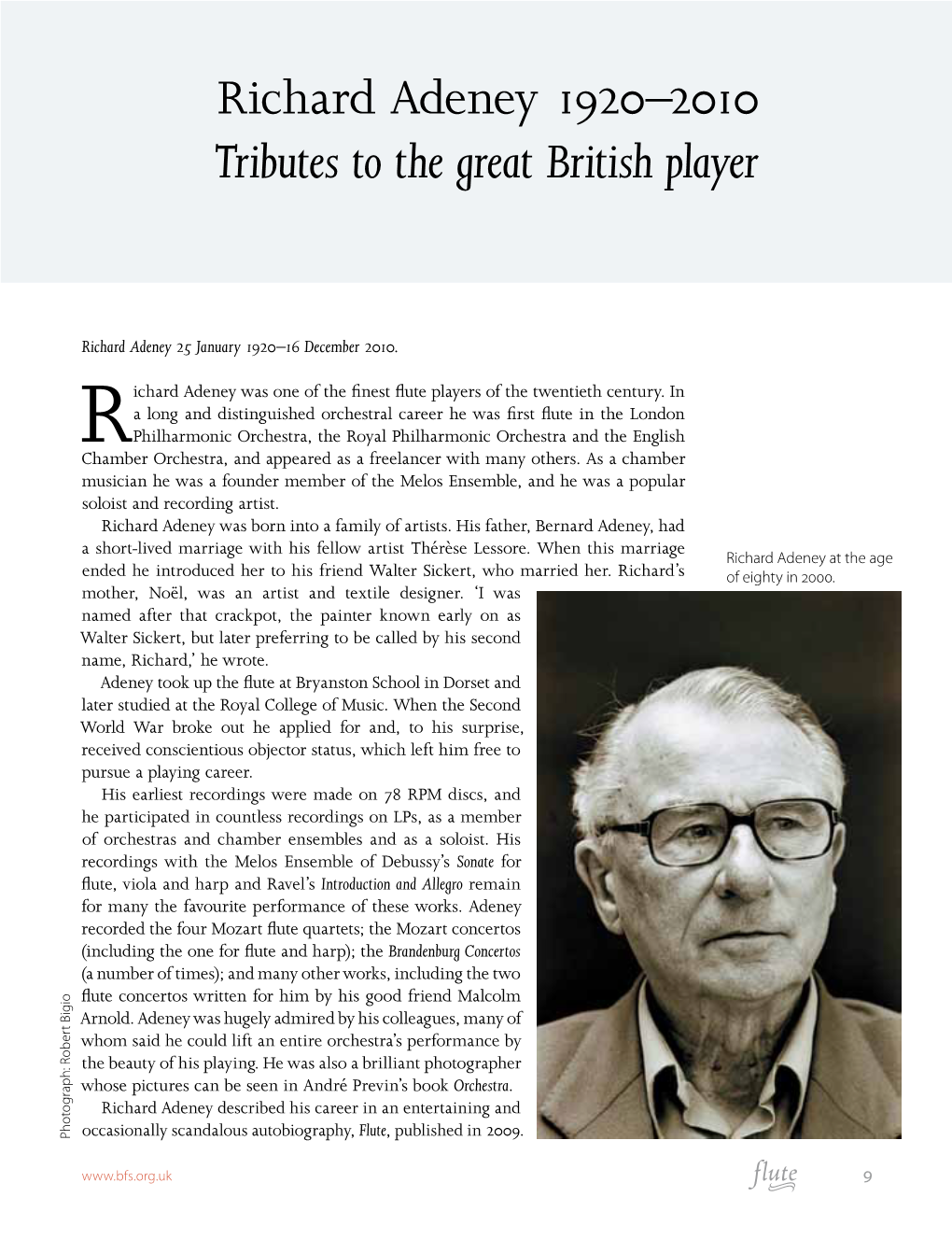 Richard Adeney 1920–2010 Tributes to the Great British Player