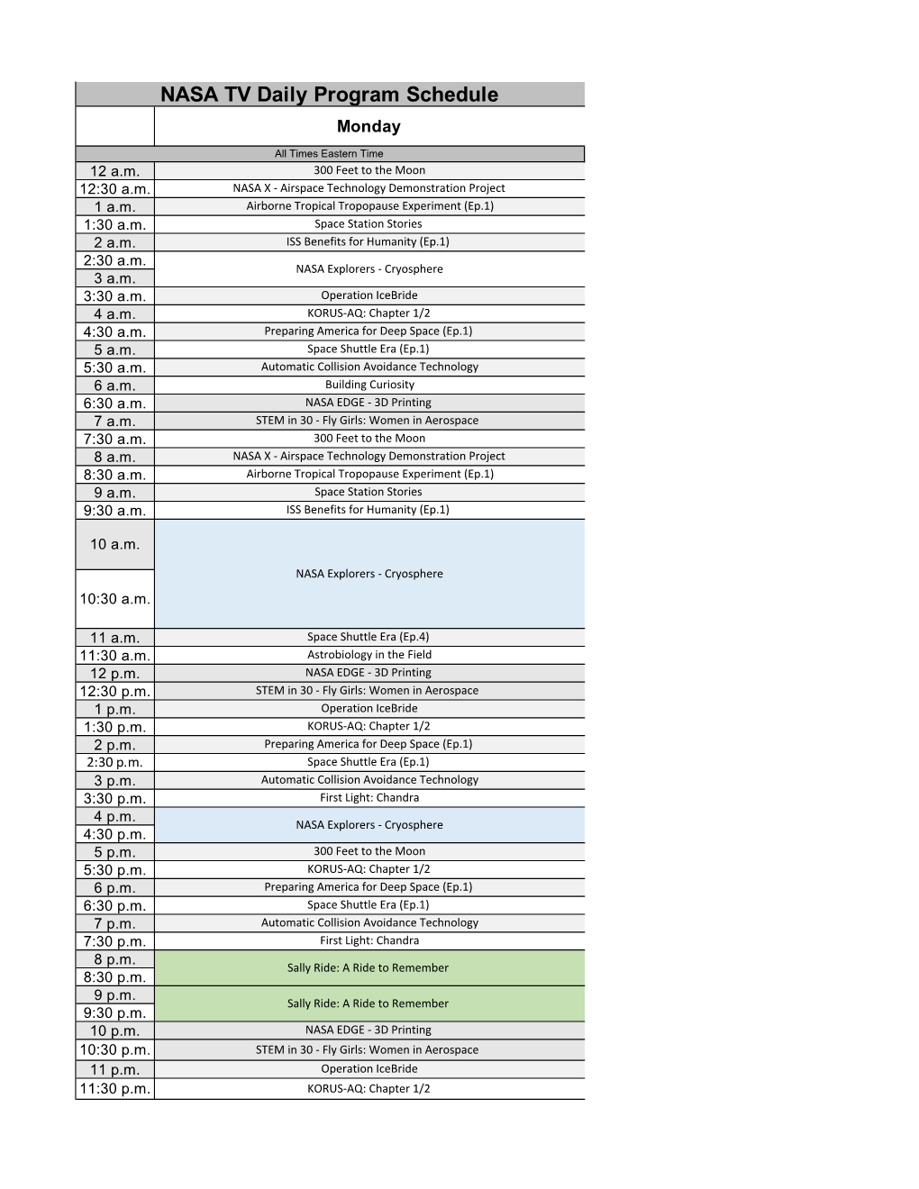 NASA Television Schedule (Week of April 6Th) Updated.Xlsx