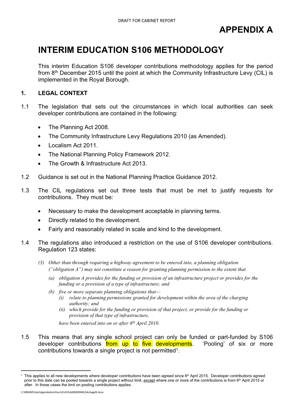 Appendix a Interim Education S106 Methodology