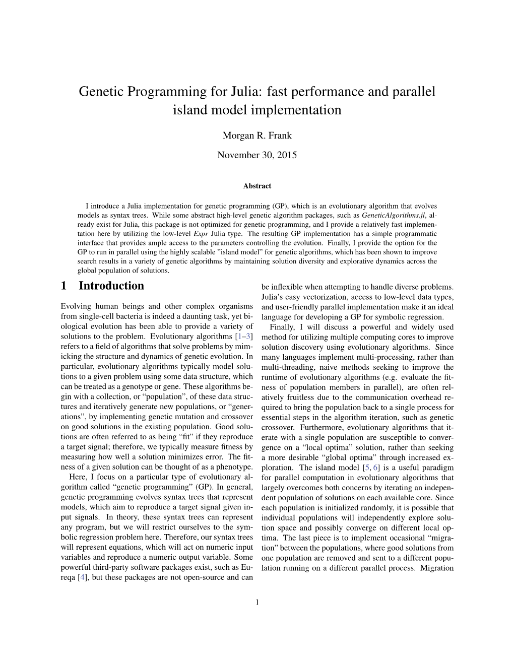 Genetic Programming for Julia: Fast Performance and Parallel Island Model Implementation