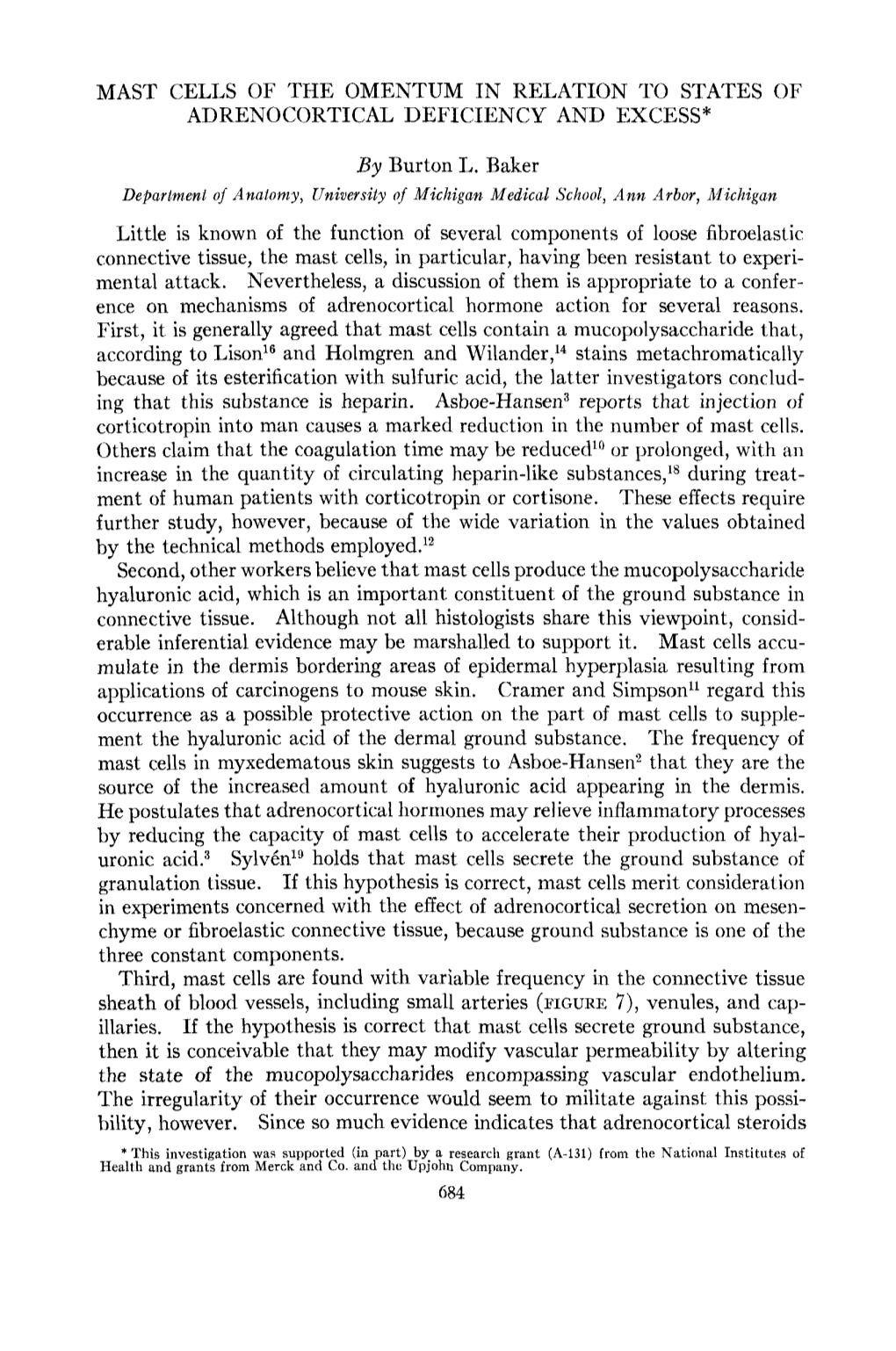 Mast Cells of the Omentum in Relation to States of Adrenocortical Deficiency and Excess*