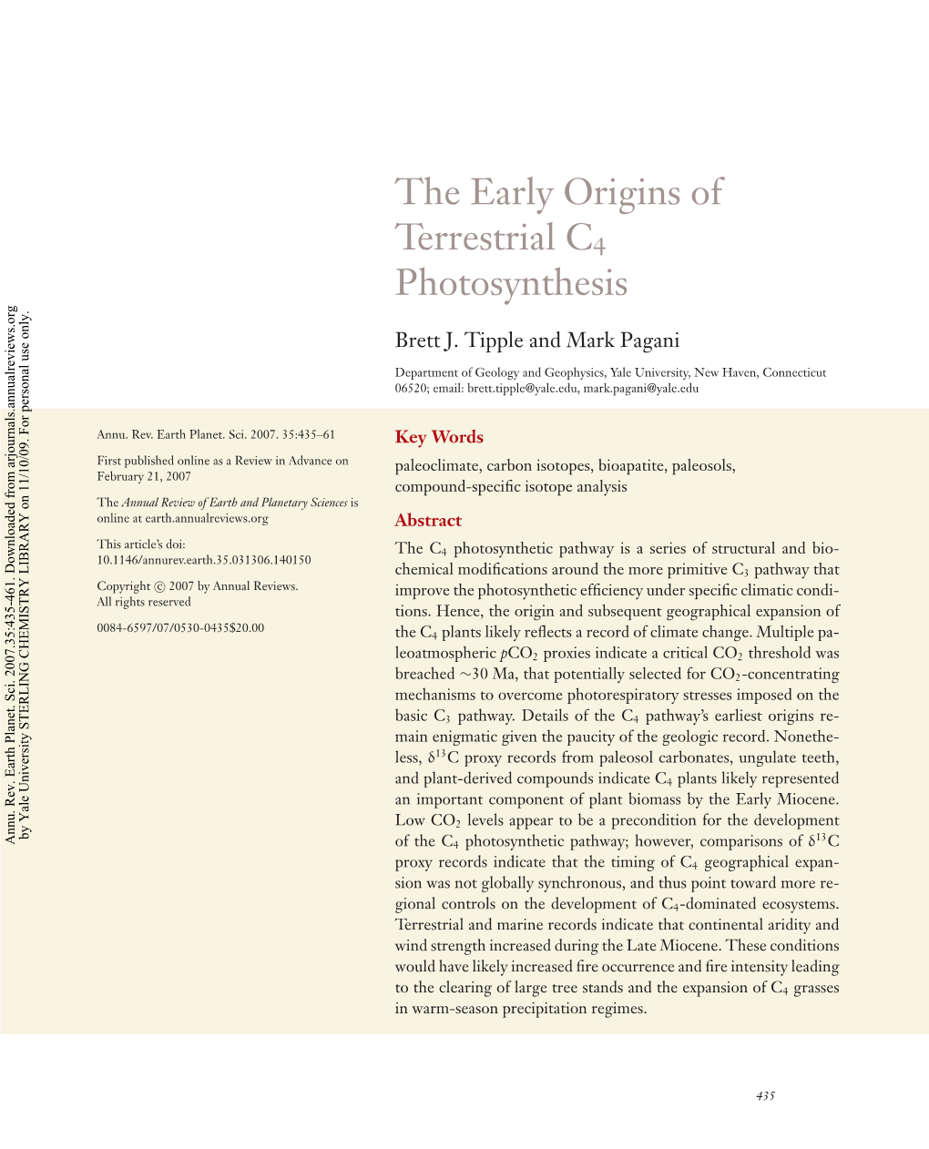 The Early Origins of Terrestrial C4 Photosynthesis