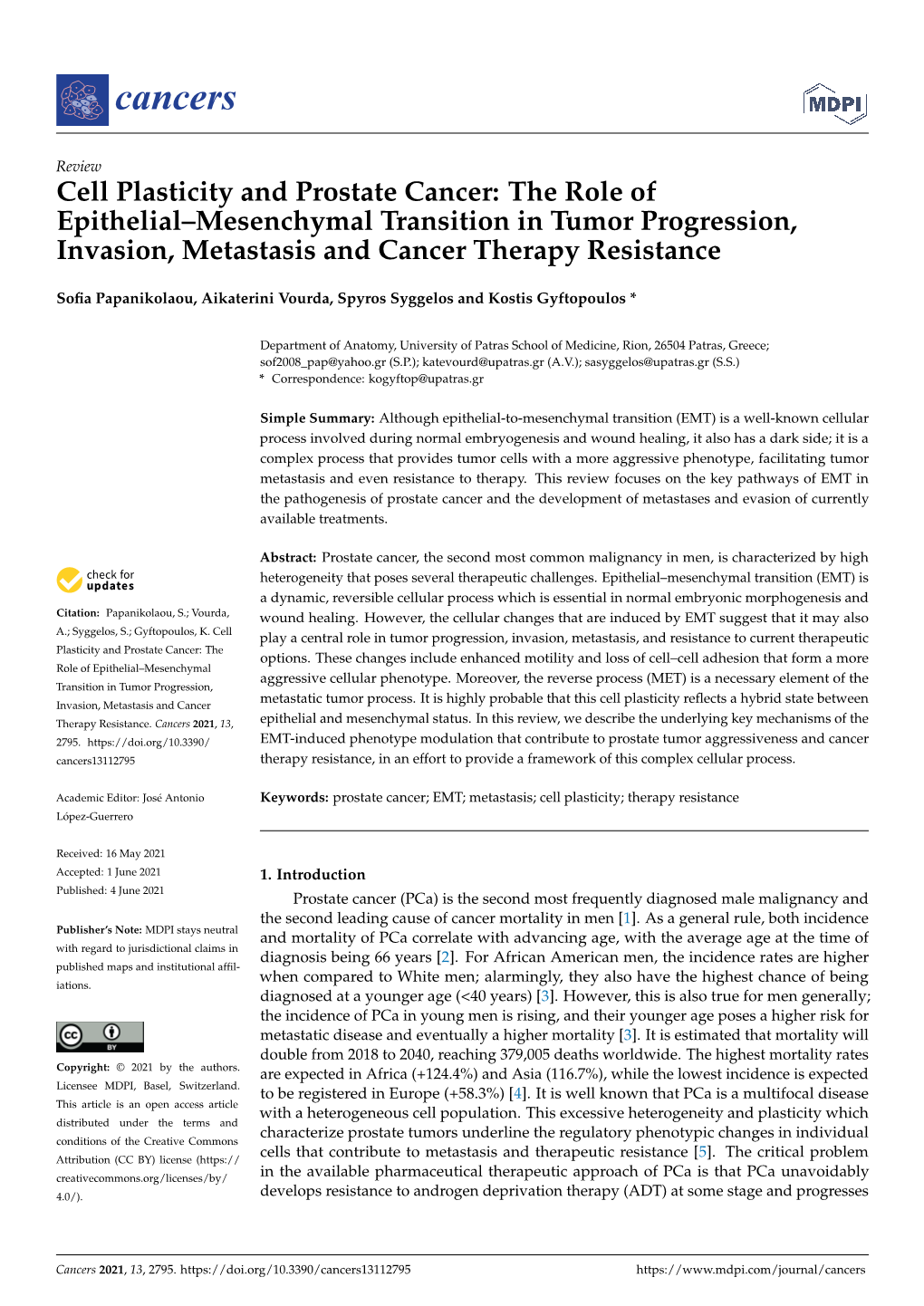 Cell Plasticity and Prostate Cancer: the Role of Epithelial–Mesenchymal Transition in Tumor Progression, Invasion, Metastasis and Cancer Therapy Resistance