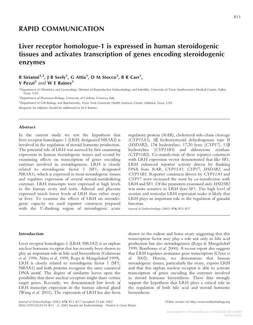 RAPID COMMUNICATION Liver Receptor Homologue-1 Is Expressed