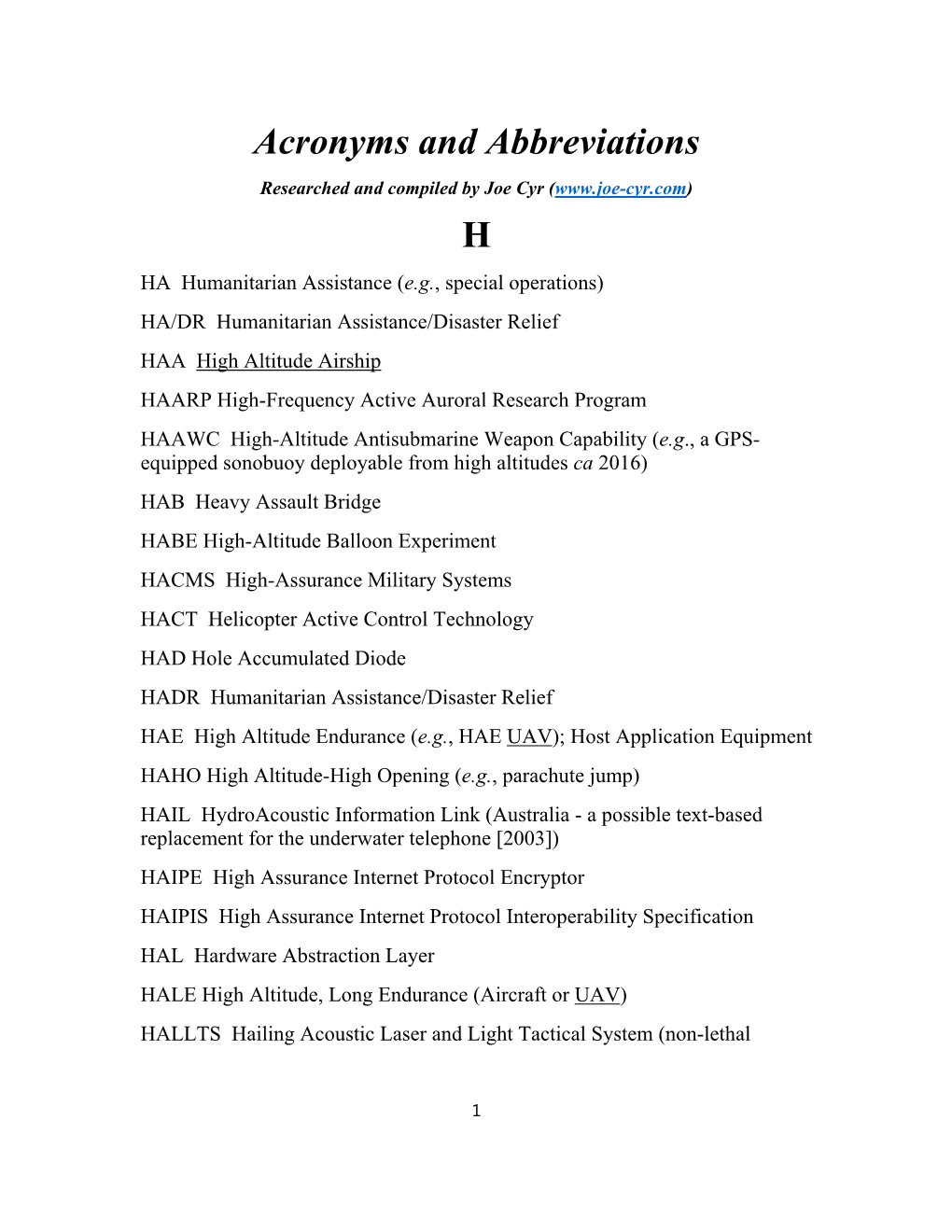 Acronyms and Abbreviations H