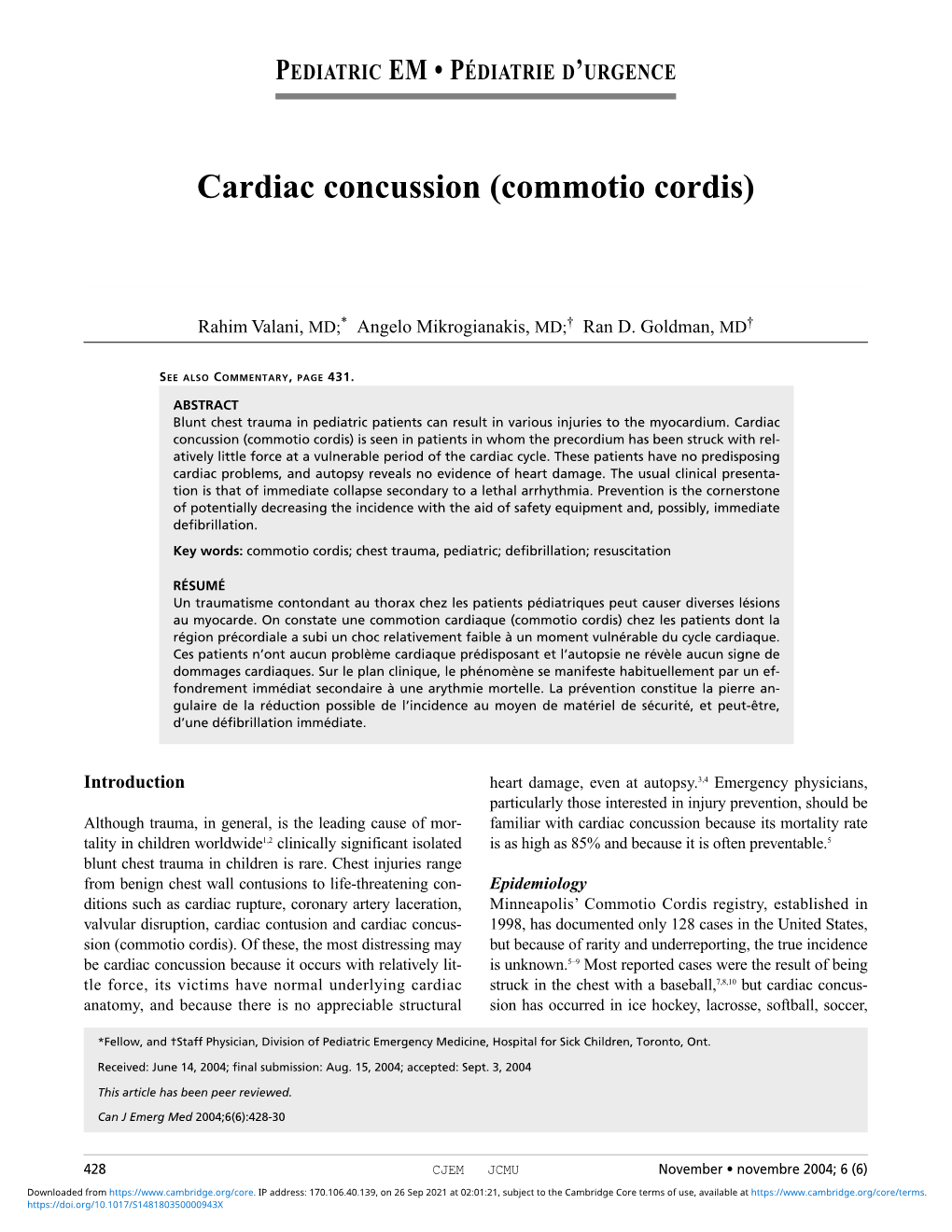 Cardiac Concussion (Commotio Cordis)