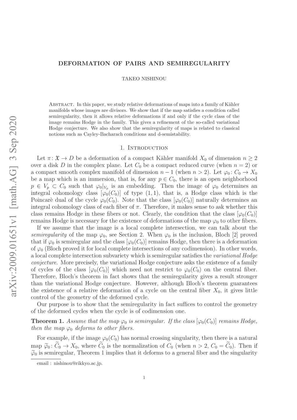 DEFORMATION of PAIRS and SEMIREGULARITY 3 N