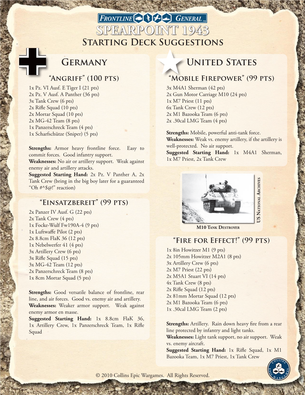 SPEARPOINT 1943 Starting Deck Suggestions