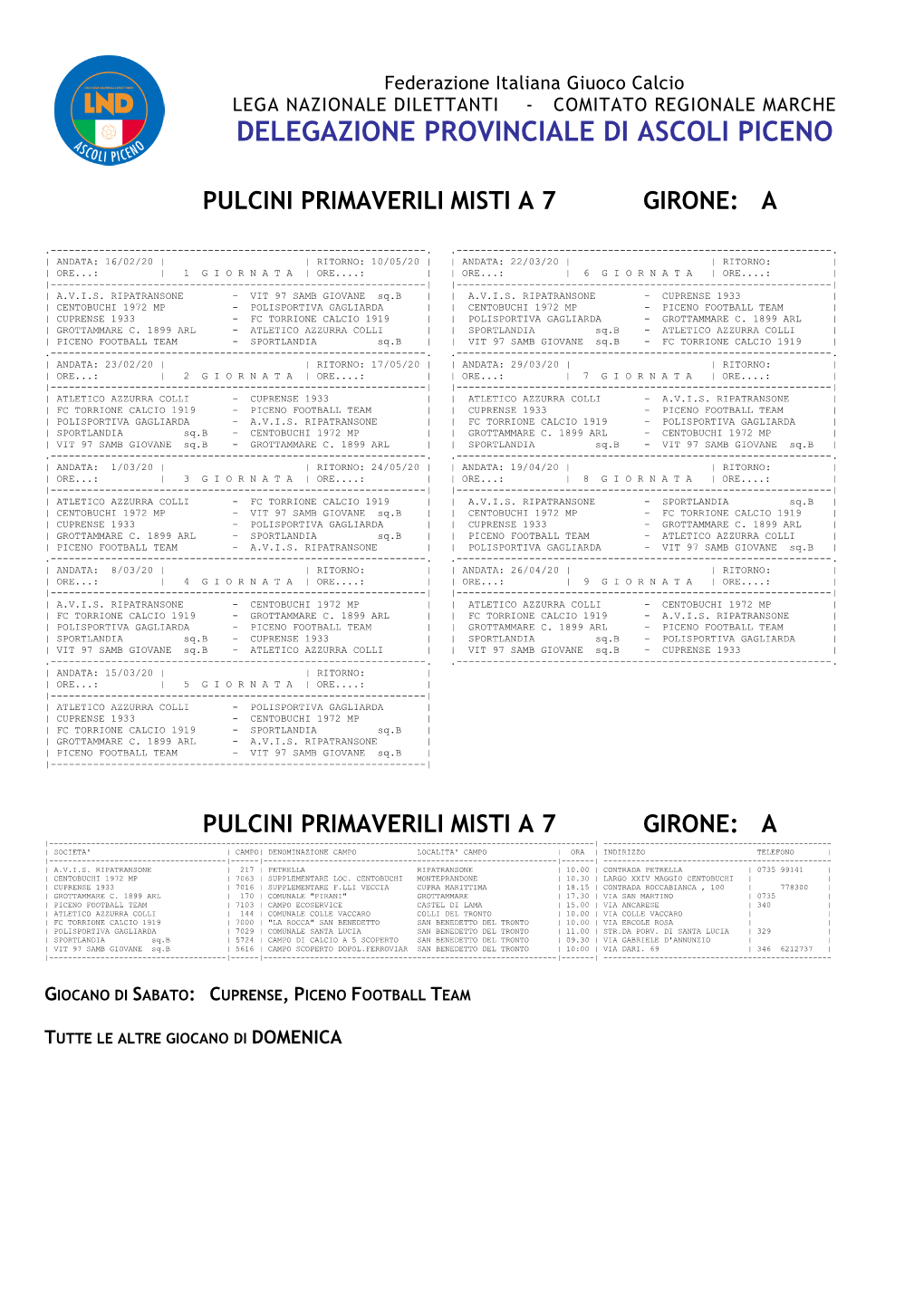 Delegazione Provinciale Di Ascoli Piceno Pulcini Primaverili Misti a 7