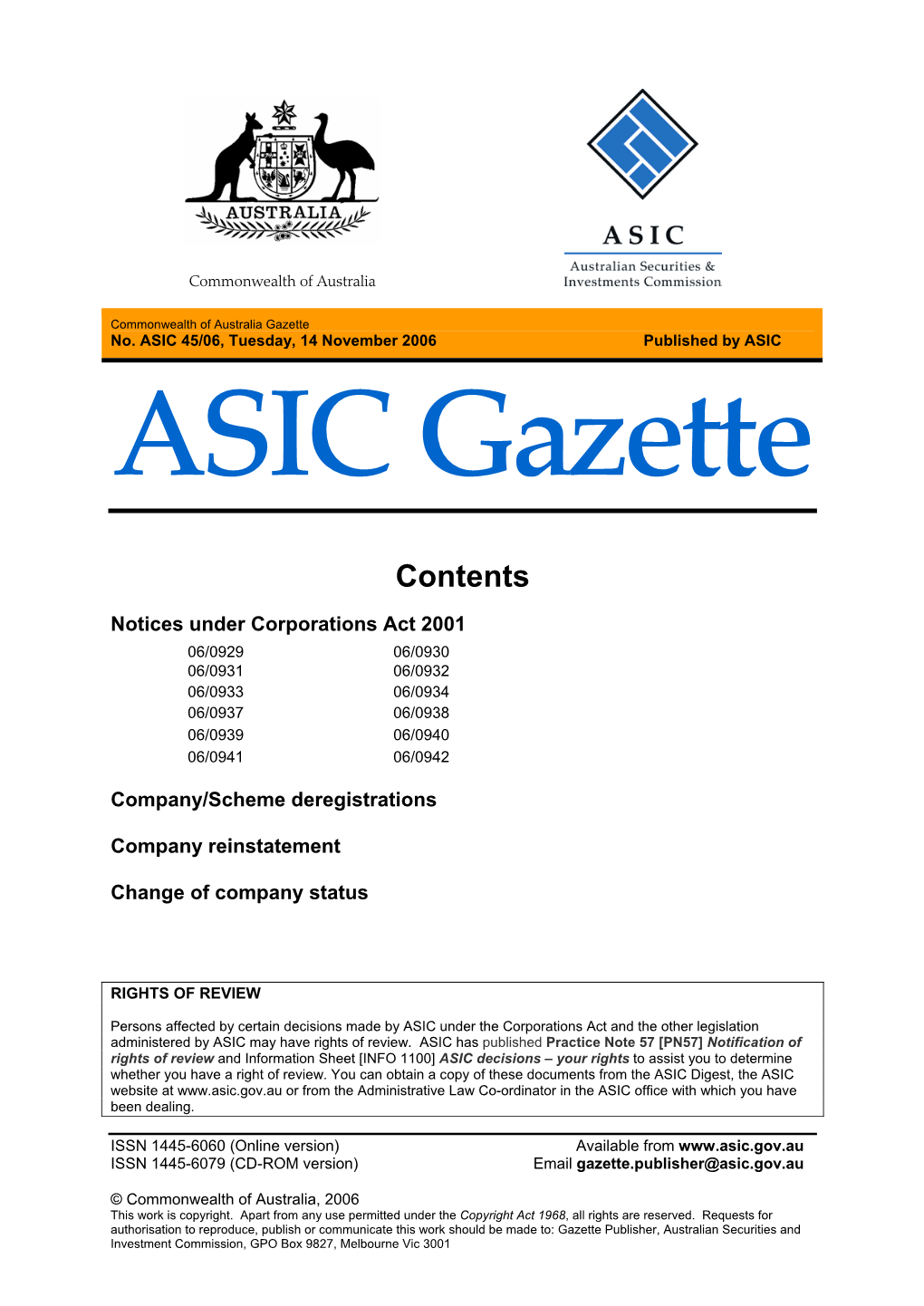 ASIC Gazette