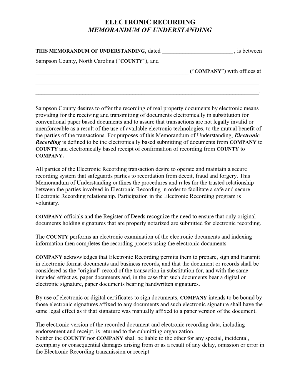 Sampson County NC Memorandum of Understanding 11