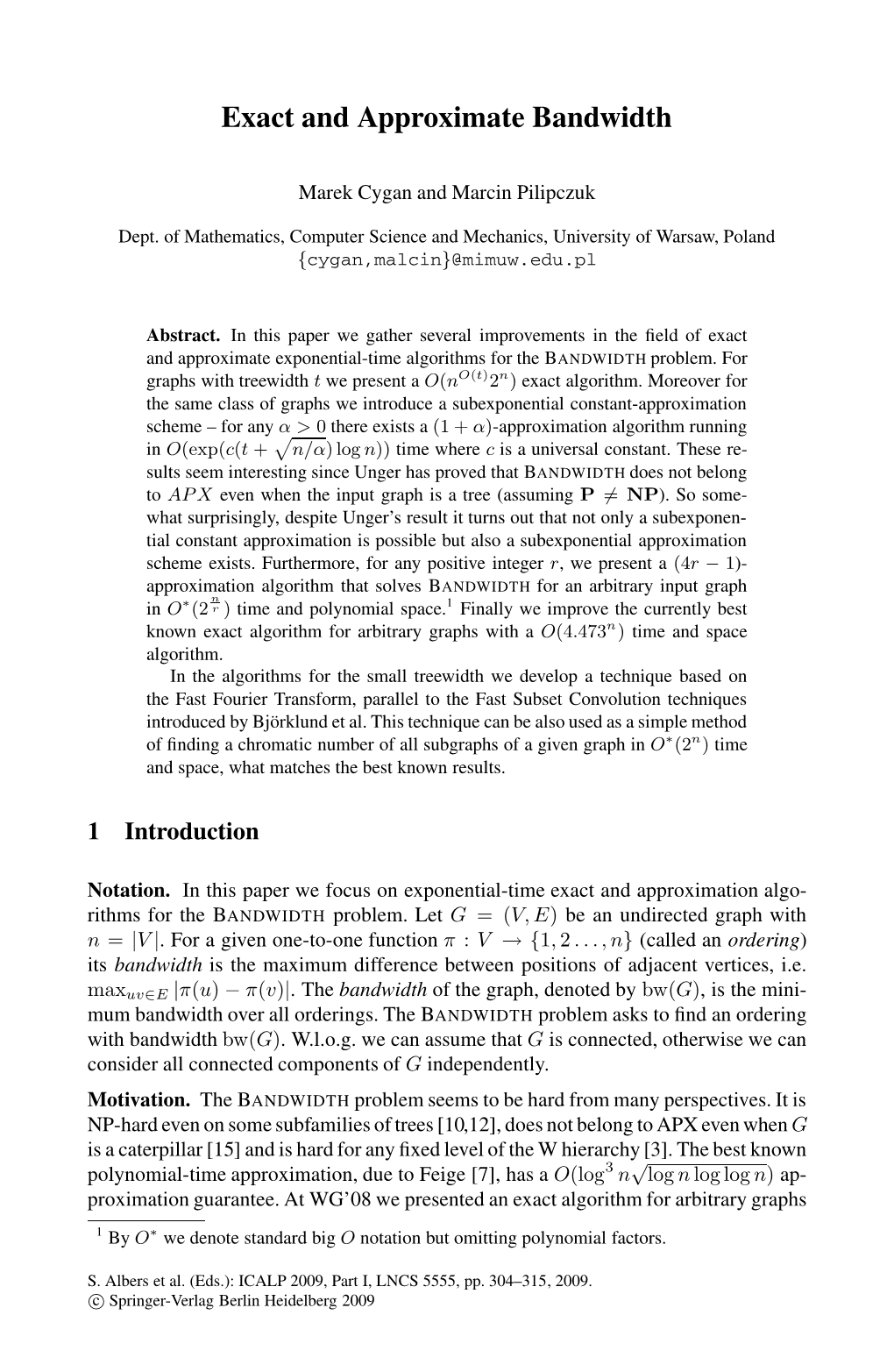 Exact and Approximate Bandwidth