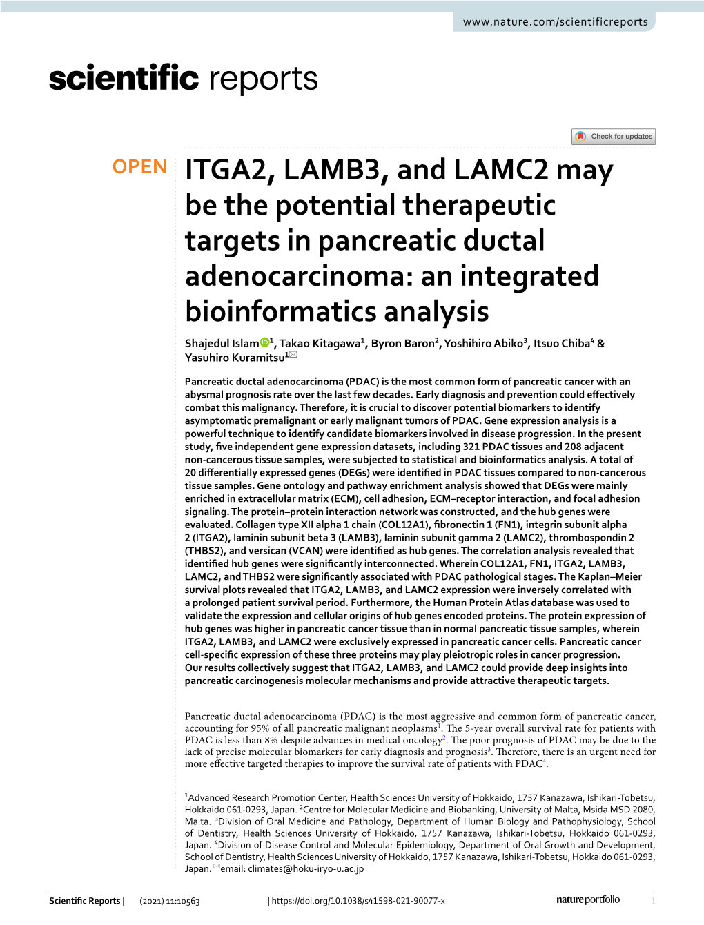 ITGA2, LAMB3, and LAMC2 May Be the Potential Therapeutic
