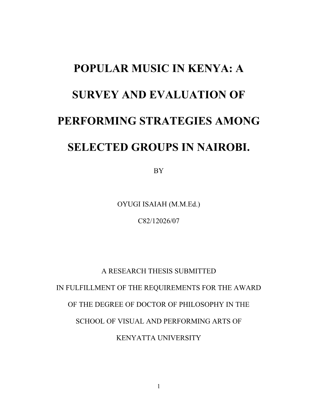 Popular Music in Kenya:A Survey and Evaluation of Performing Strategies