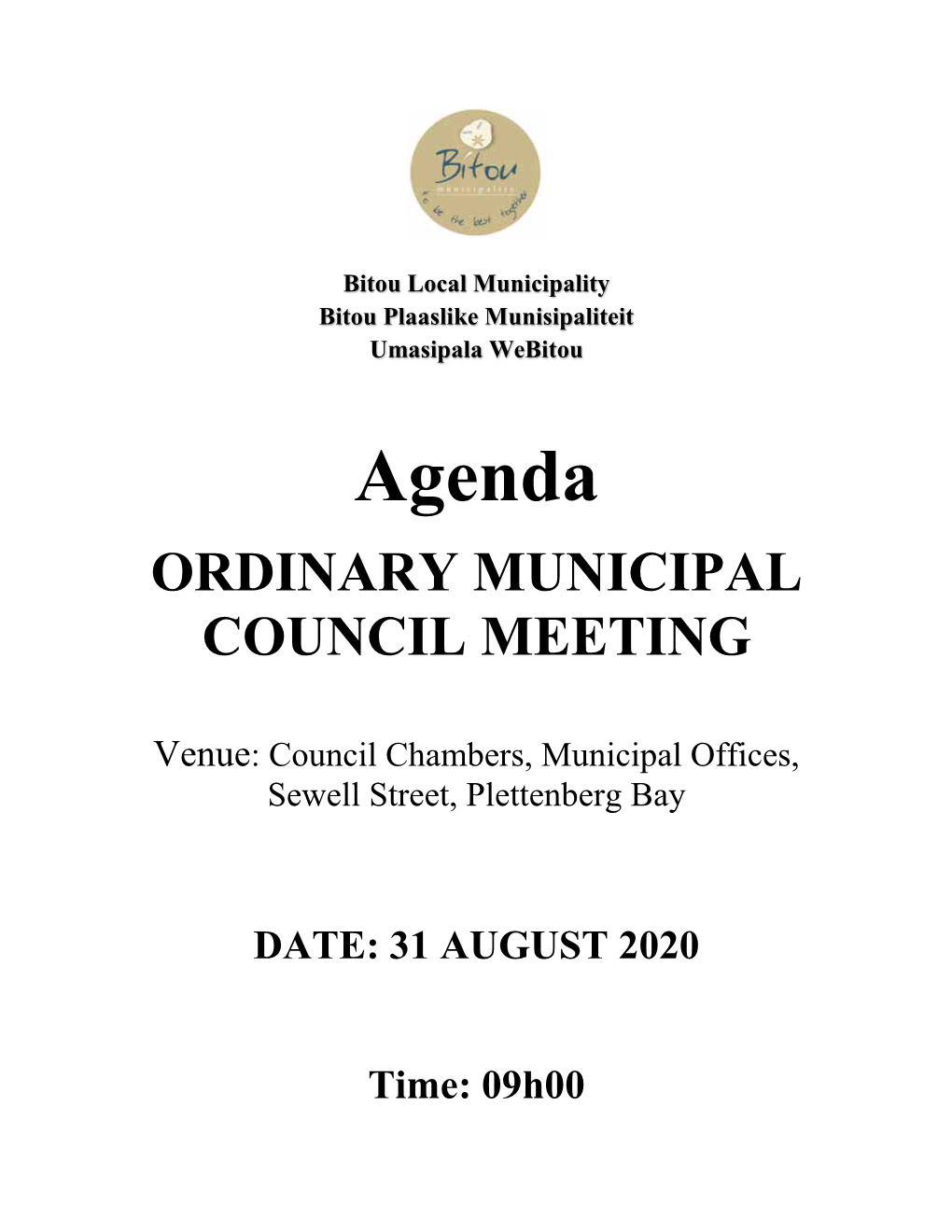 Agenda ORDINARY MUNICIPAL COUNCIL MEETING