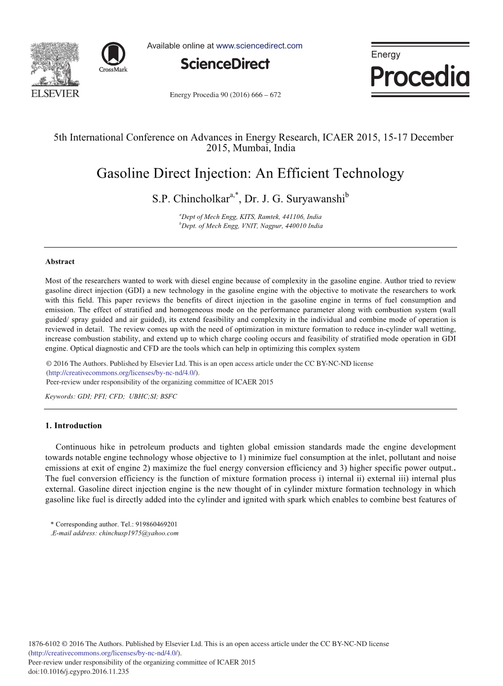 Gasoline Direct Injection: an Efficient Technology