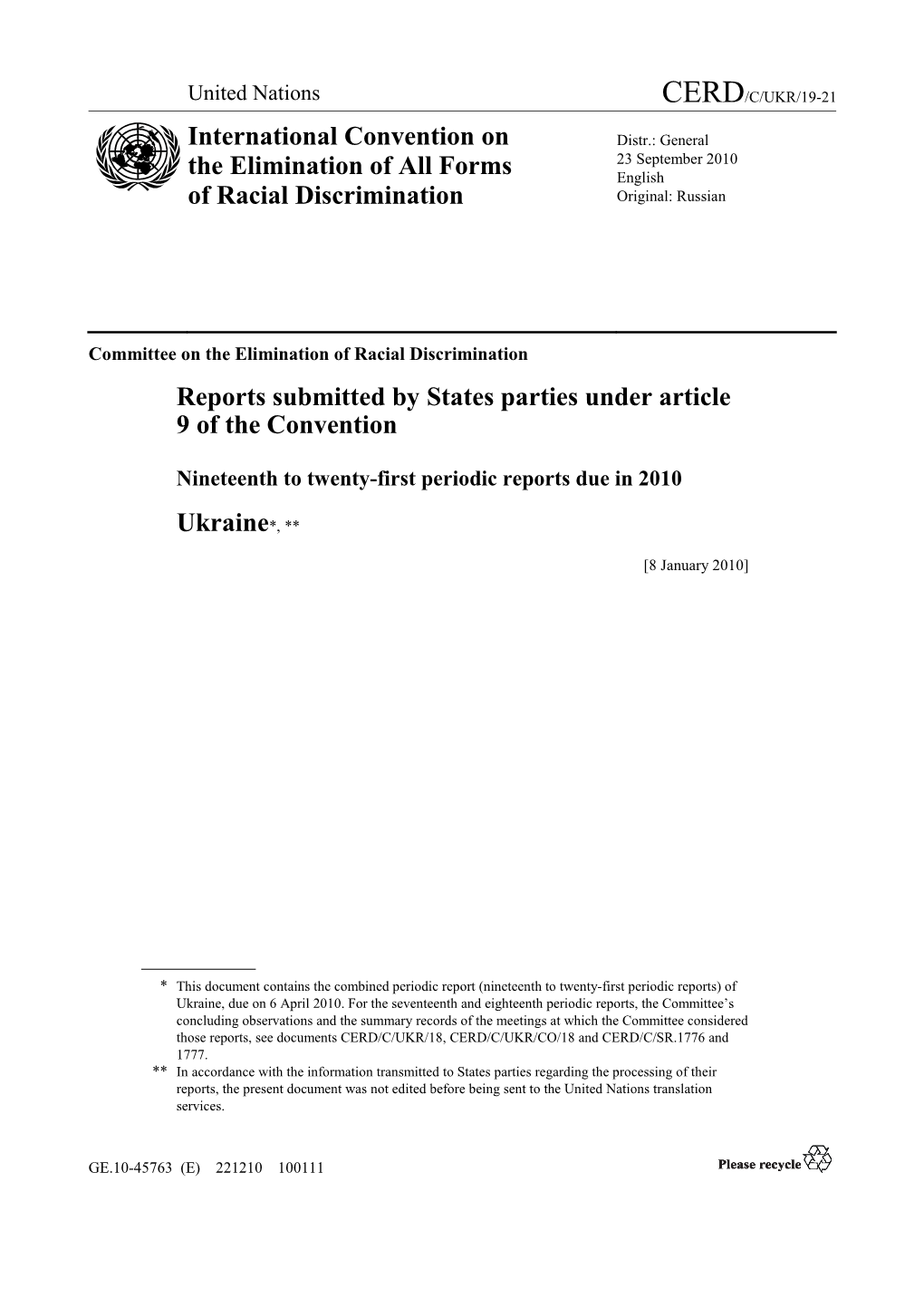Reports Submitted by States Parties Under Article 9 of the Convention