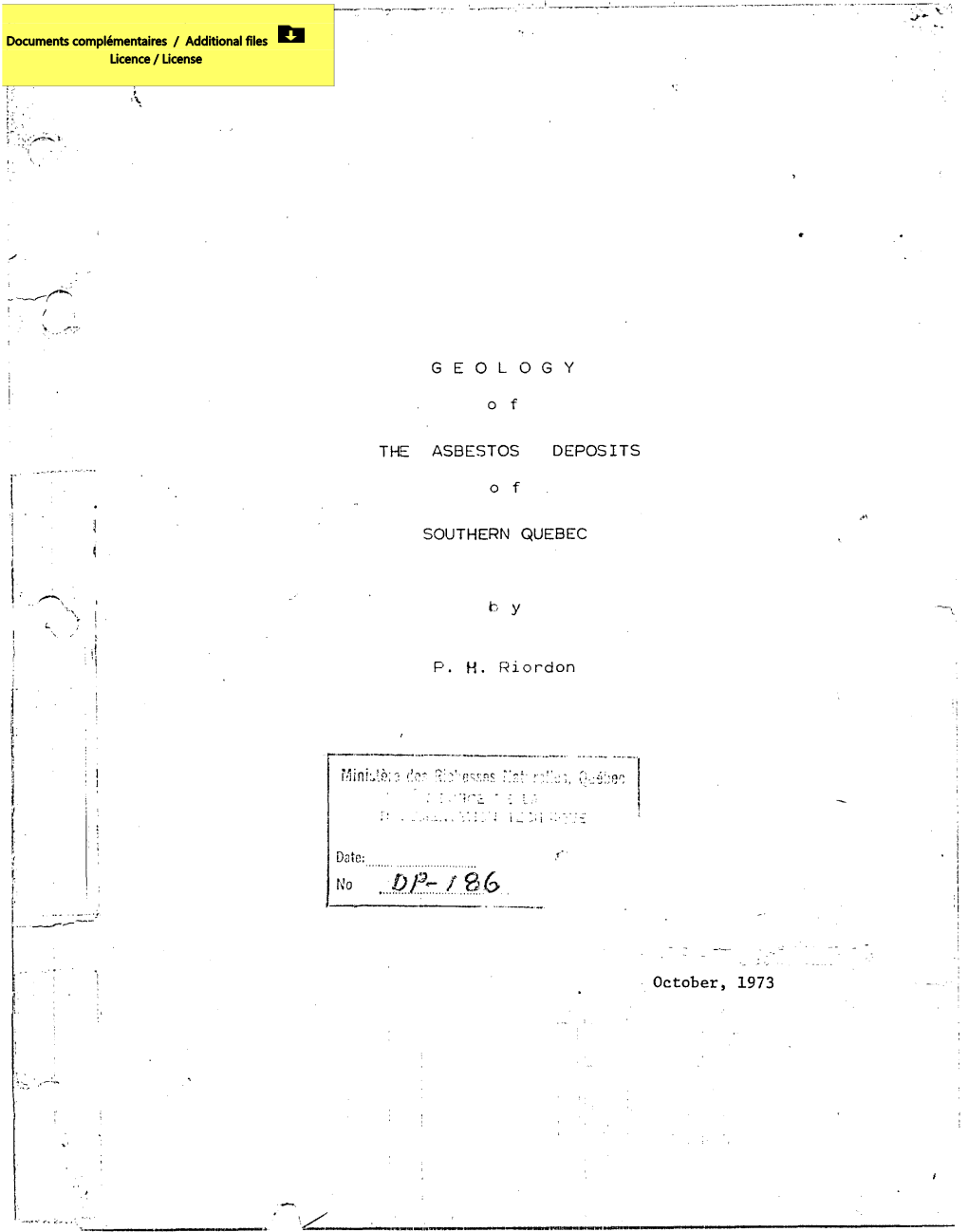 Geology of the Asbestos Deposits of Southern Quebec (DP-186)