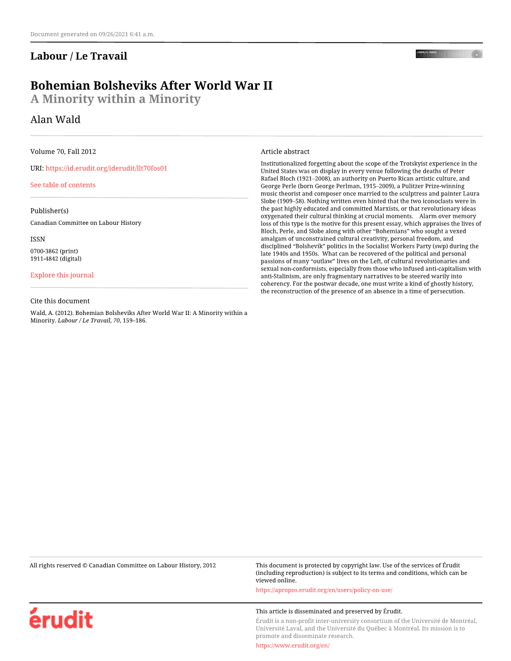 Bohemian Bolsheviks After World War II a Minority Within a Minority Alan Wald