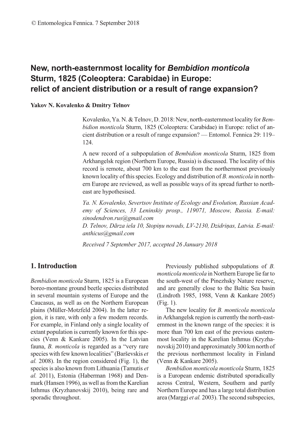 Coleoptera: Carabidae) in Europe: Relict of Ancient Distribution Or a Result of Range Expansion?