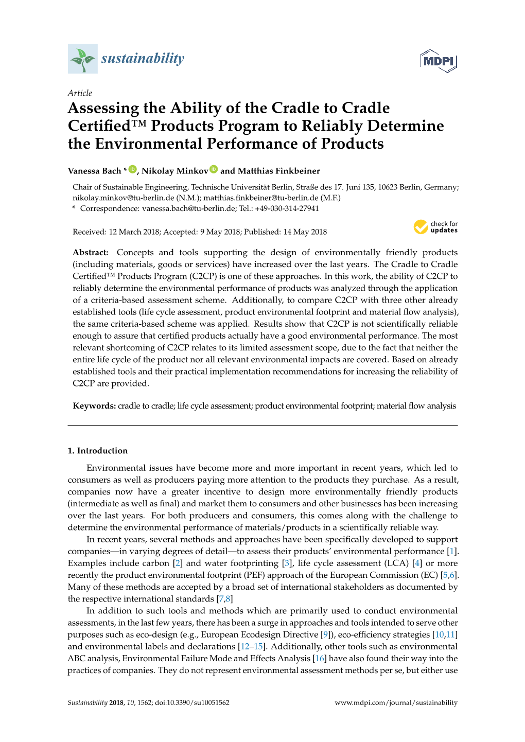 Assessing the Ability of the Cradle to Cradle Certified™ Products