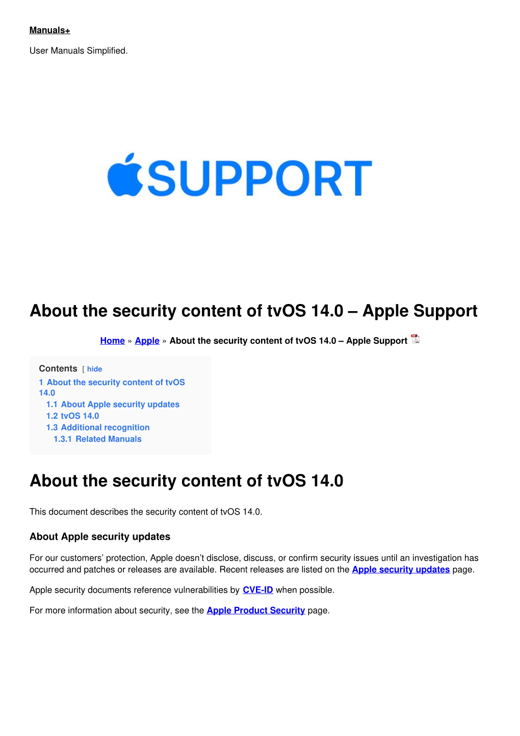 About the Security Content of Tvos 14.0 – Apple Support