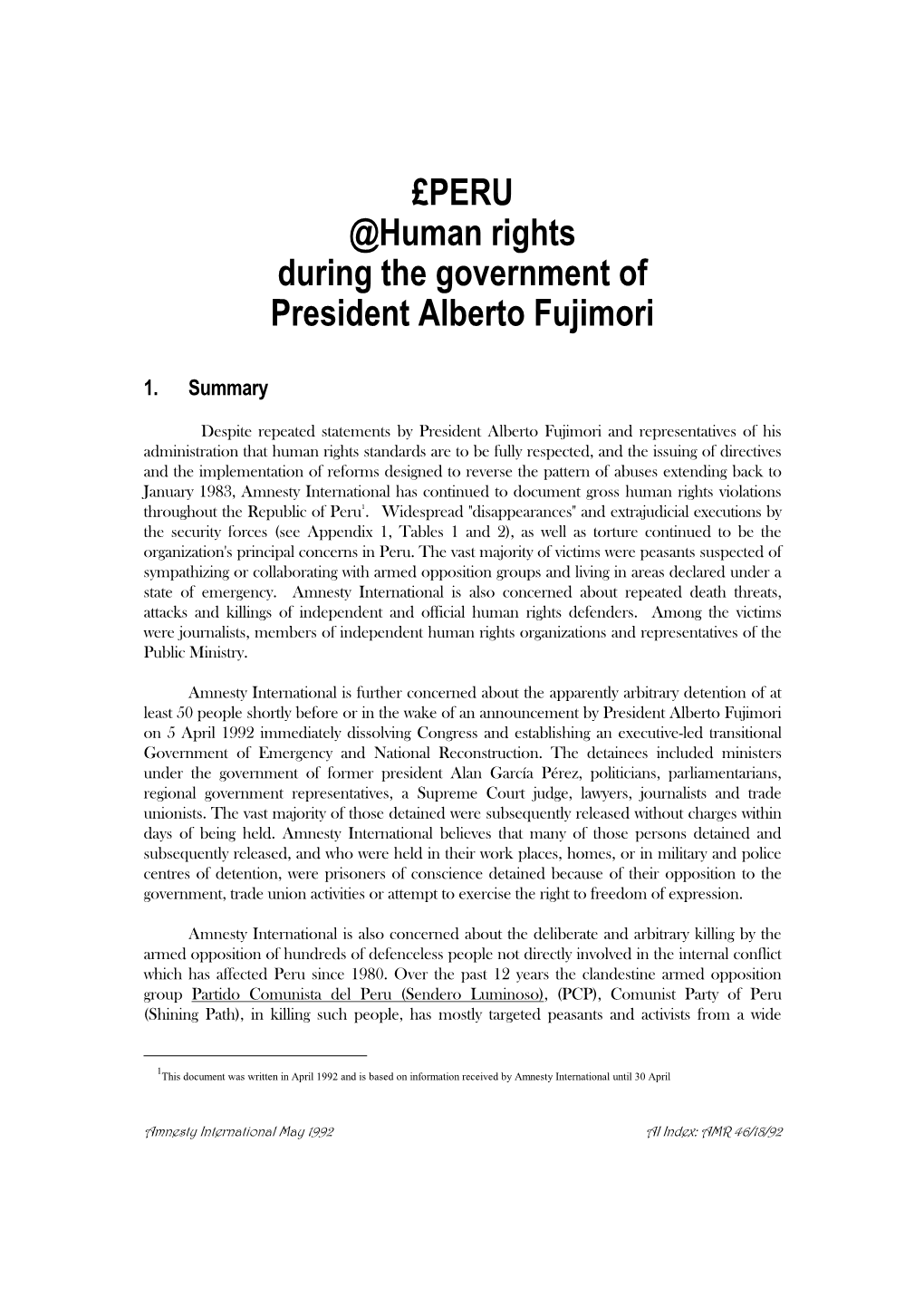 PERU @Human Rights During the Government of President Alberto Fujimori