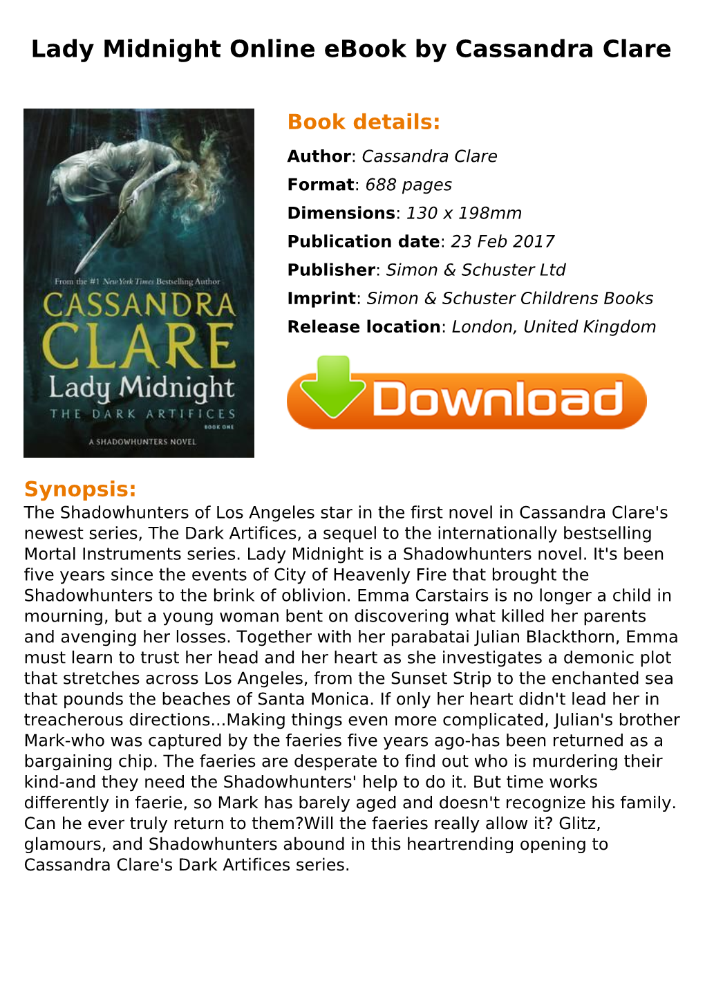 Lady Midnight Online Ebook by Cassandra Clare