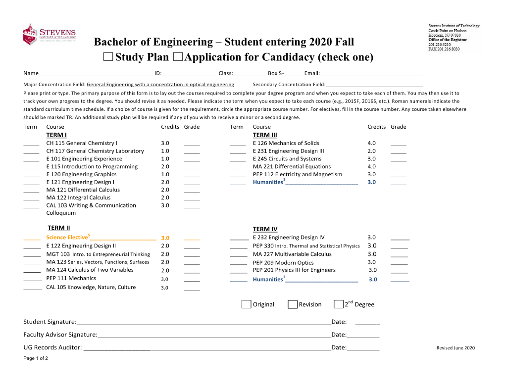 Optical Engineering Study Plan