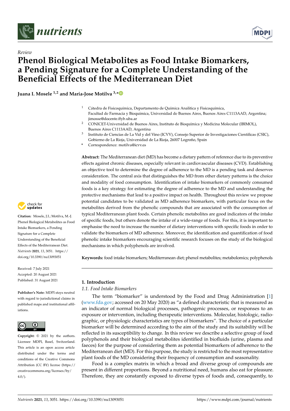 Phenol Biological Metabolites As Food Intake Biomarkers, a Pending Signature for a Complete Understanding of the Beneficial Effe