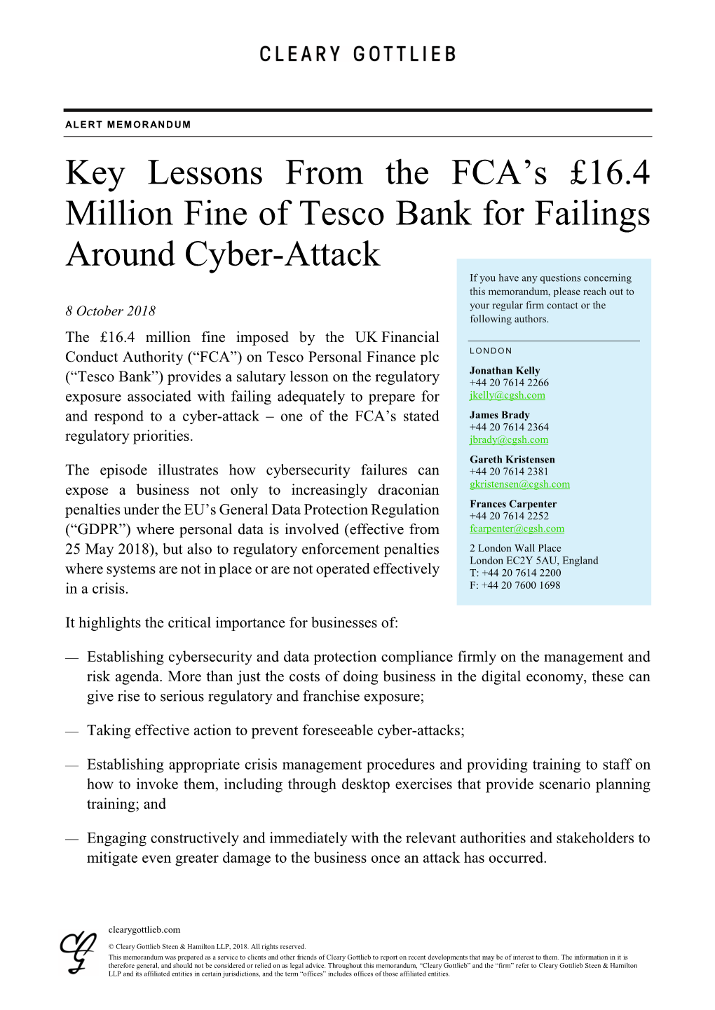 Key Lessons from the FCA's £16.4 Million Fine of Tesco Bank for Failings Around Cyber-Attack