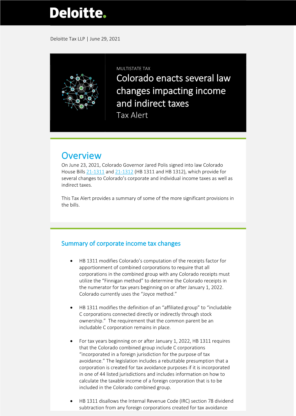 Colorado Enacts Several Law Changes Impacting Income and Indirect Taxes